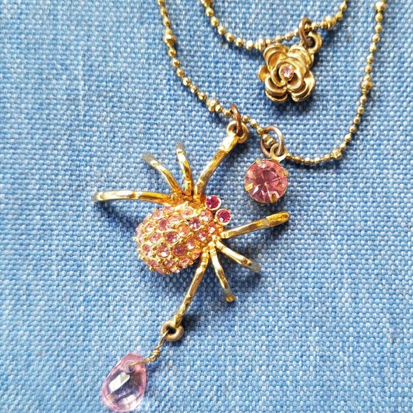 Betsey Johnson RARE 2-Strand Pink Spider Necklace - NWOT - Picture 3 of 6